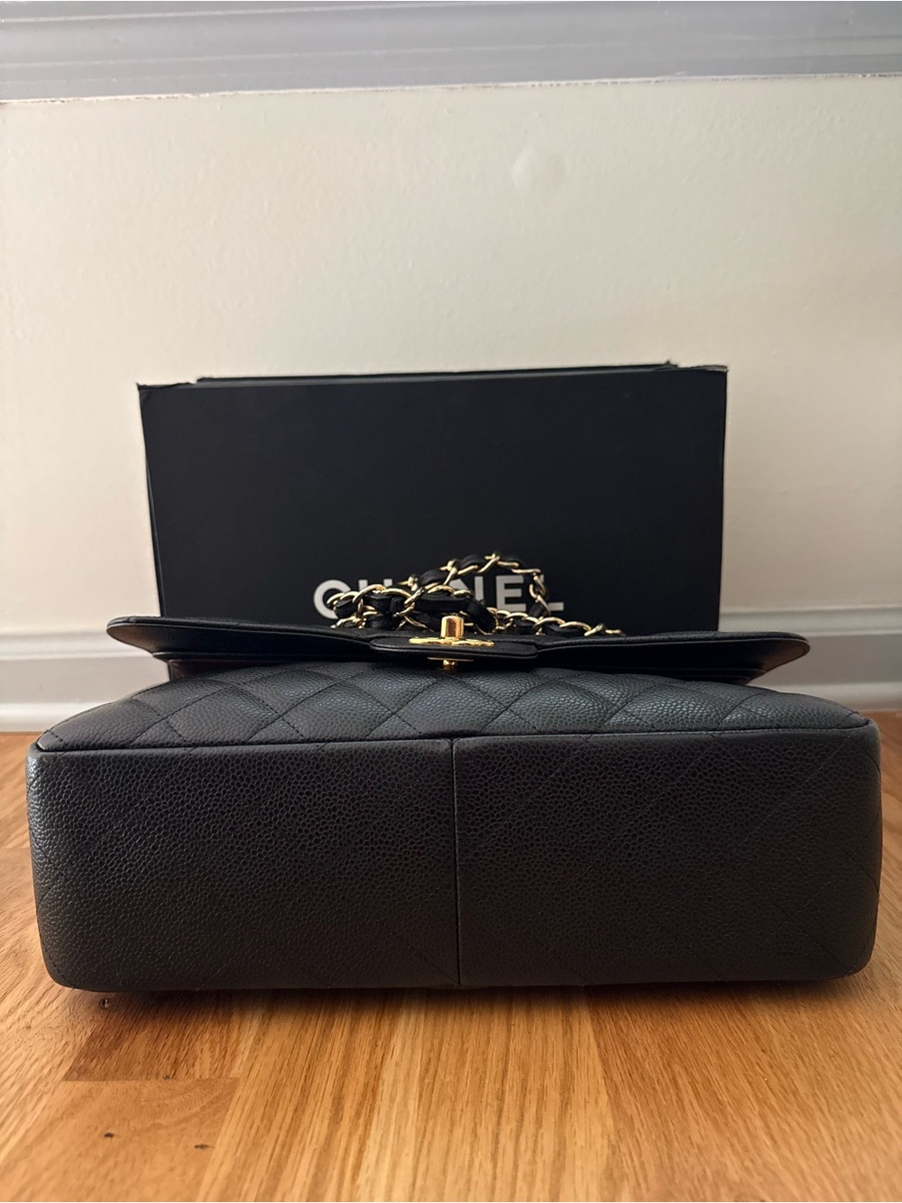 CHANEL Black Caviar Quilted Double Flap Shoulder Bag with Gold Hardware - Picture 3 of 15